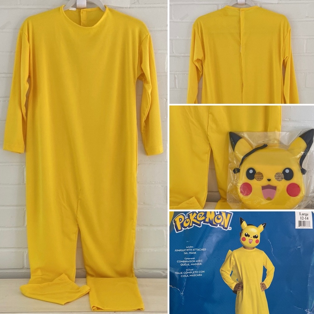 Kids Pokémon Pikachu Yellow Jumpsuit Halloween Costume Size Large 12-14